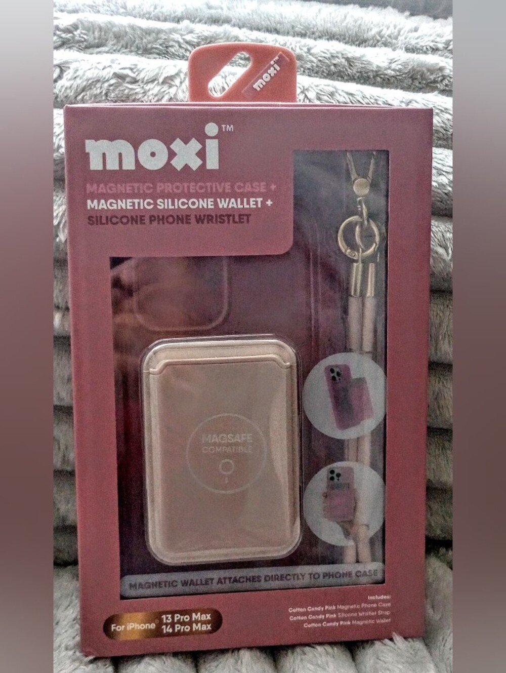 Moxi Magnetic Silicone Wallet & Wristlet - Rose Gold For iPhone 13 & 14 Pro Max